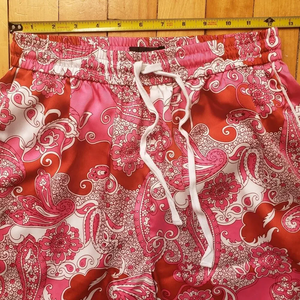 J Crew Lounge Pajama Pants Pink Silky Elastic Waist Drawstring Sz 2